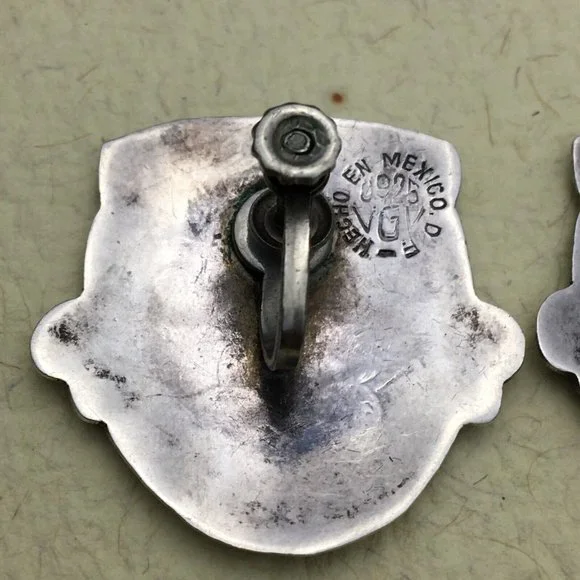 Rare Mexico VGV Modernist Sterling Silver Screw Back Earrings 925 - Picture 7 of 7